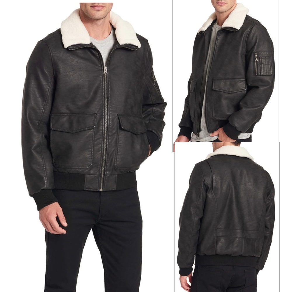 Dockers Faux Leather Sherpa Collar Bomber Jacket